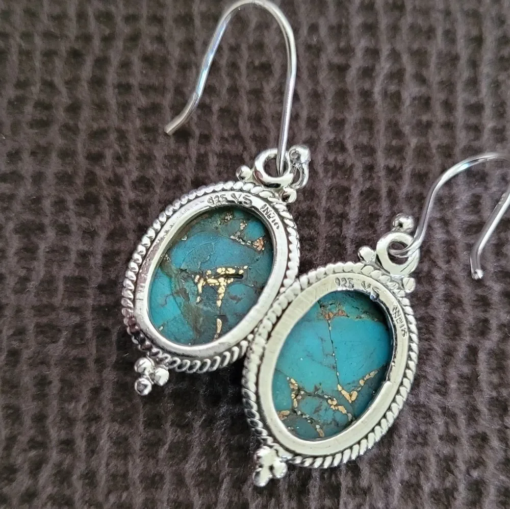 Shivam Oval Shaped Turquoise With Gold💛 Veins Earrings